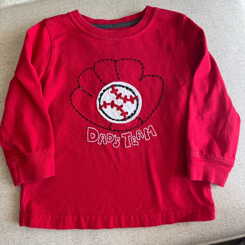 Red Baseball Themed Kids Shirt 24m